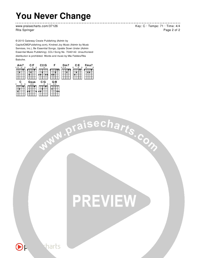 You Never Change Chords & Lyrics (Rita Springer)