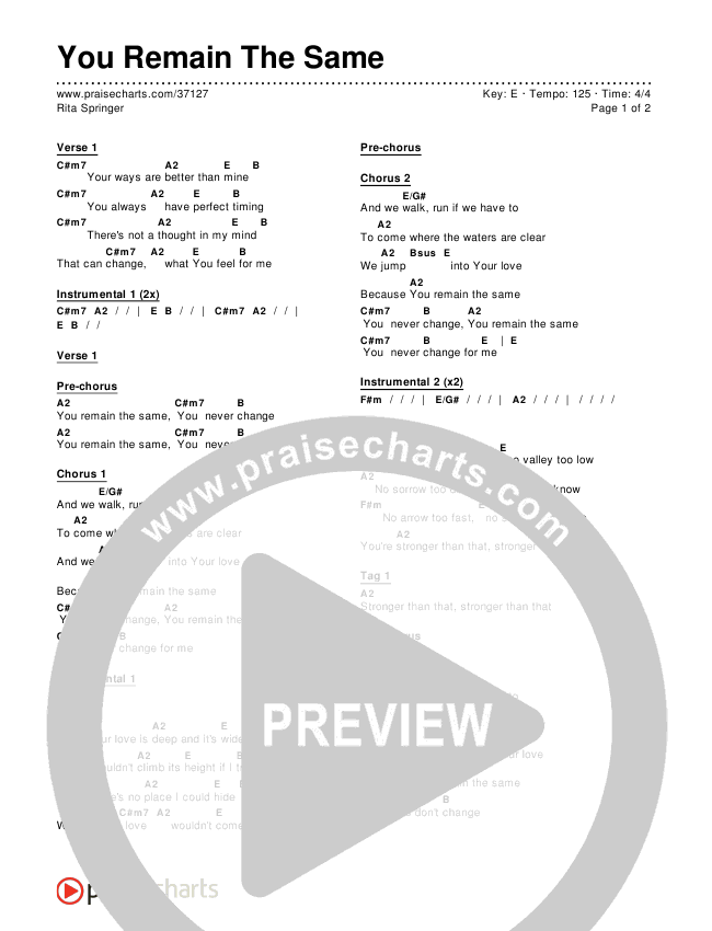 You Remain The Same Chords & Lyrics (Rita Springer)