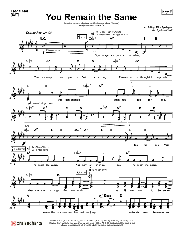 You Remain The Same Sheet Music PDF (Rita Springer) PraiseCharts