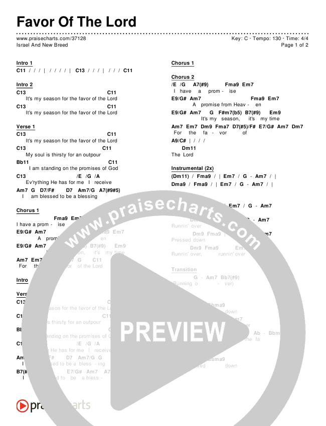 Favor Of The Lord Chords & Lyrics (Israel Houghton)