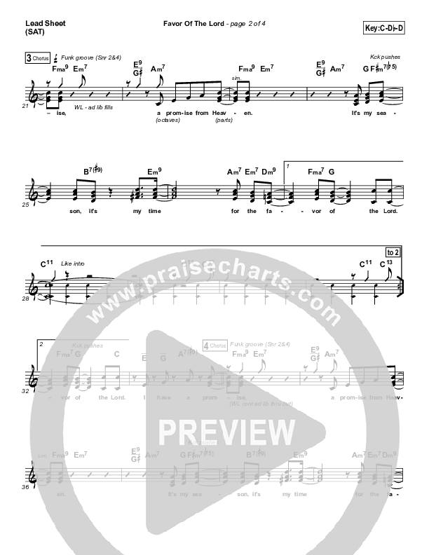 Favor Of The Lord Lead Sheet (SAT) (Israel Houghton)