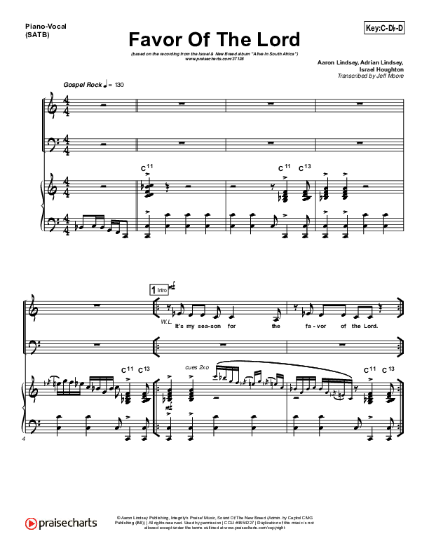 Favor Of The Lord Piano/Vocal (SATB) (Israel Houghton)