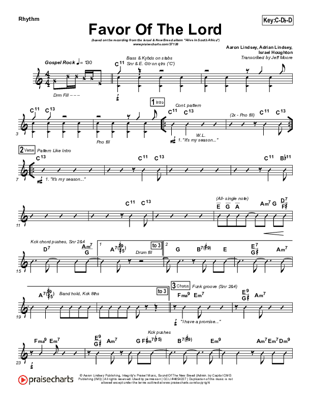 Favor Of The Lord Rhythm Chart (Israel Houghton)