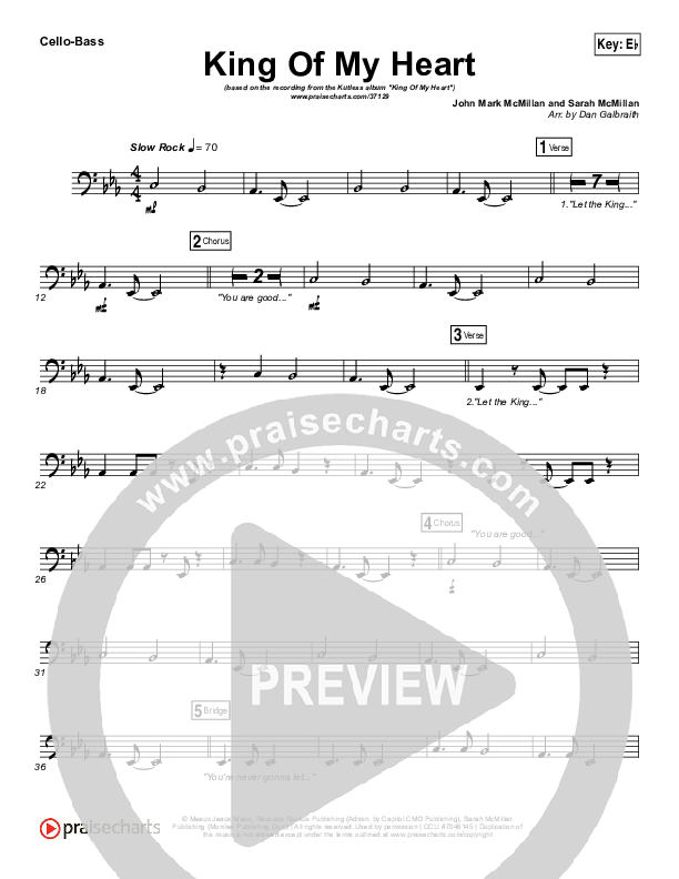 King Of My Heart Cello/Bass (Kutless)