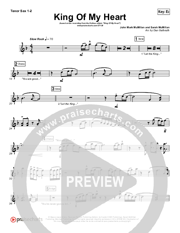 King Of My Heart Tenor Sax 1/2 (Kutless)