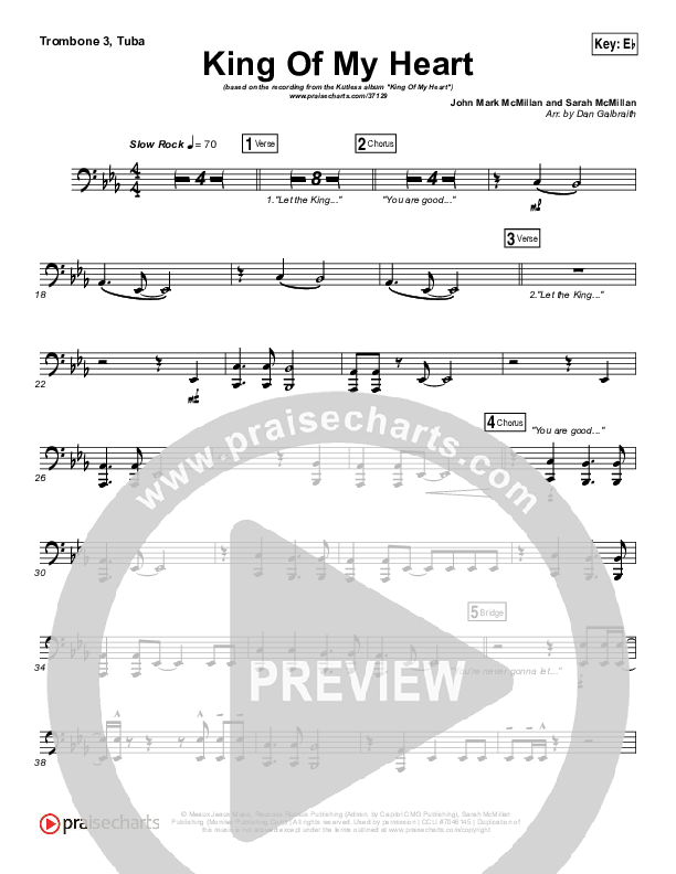 King Of My Heart Trombone 3/Tuba (Kutless)