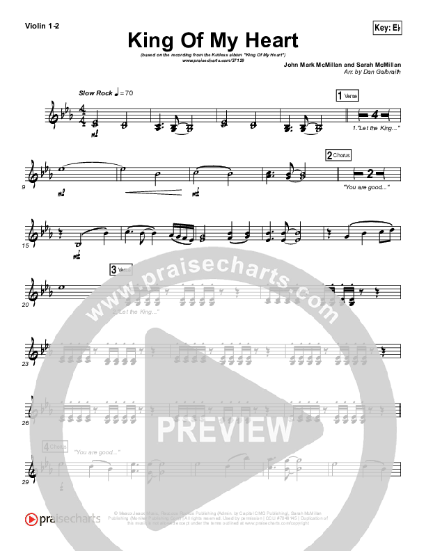 King Of My Heart Violin 1/2 (Kutless)