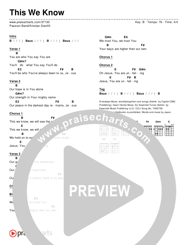 This We Know Chords & Lyrics (Passion / Kristian Stanfill)