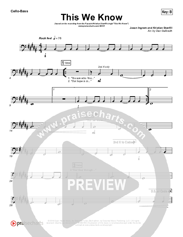 This We Know Cello/Bass (Passion / Kristian Stanfill)