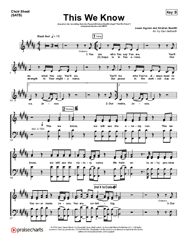 This We Know Choir Vocals (SATB) (Passion / Kristian Stanfill)