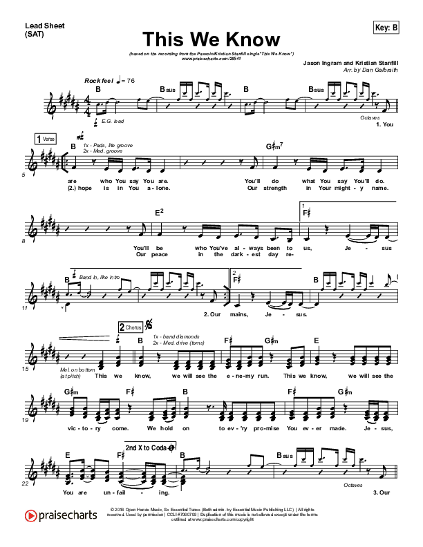 This We Know Lead Sheet (SAT) (Passion / Kristian Stanfill)