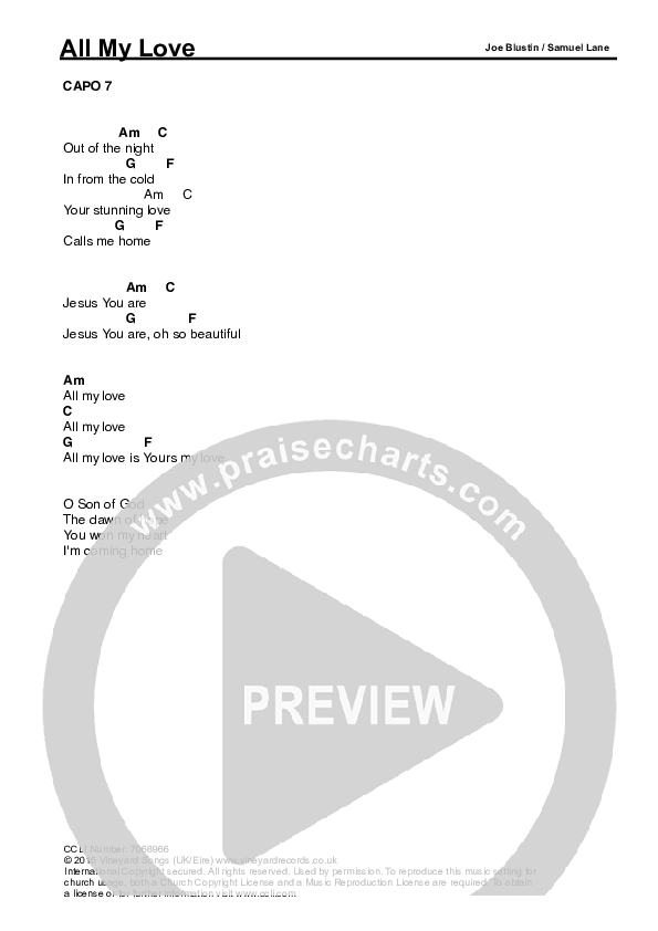 All My Love/I Love Your Presence (Medley) Chord Chart (Vineyard UK / Samuel Lane)