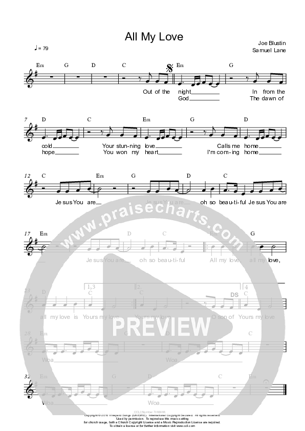 All My Love/I Love Your Presence (Medley) Lead Sheet (Vineyard UK / Samuel Lane)