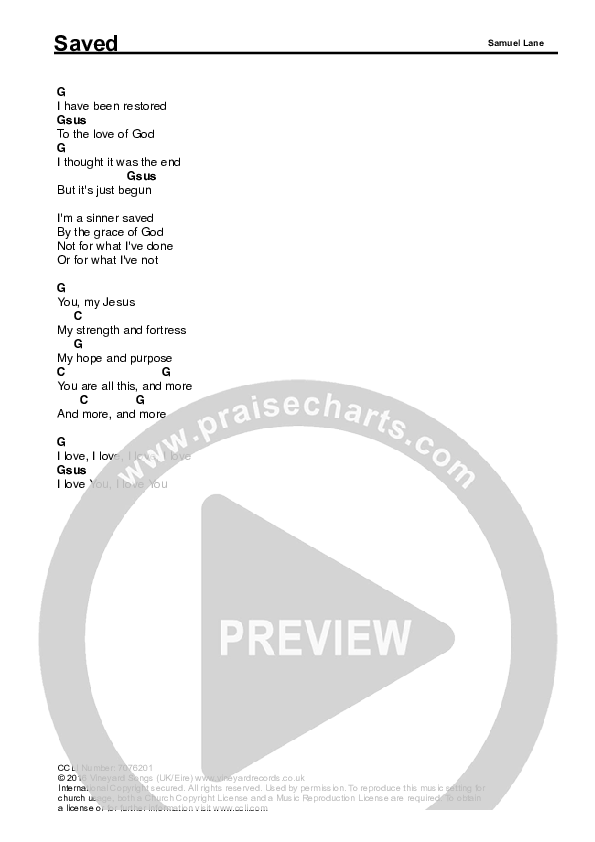 Saved Chords & Lyrics (Vineyard UK / Samuel Lane)