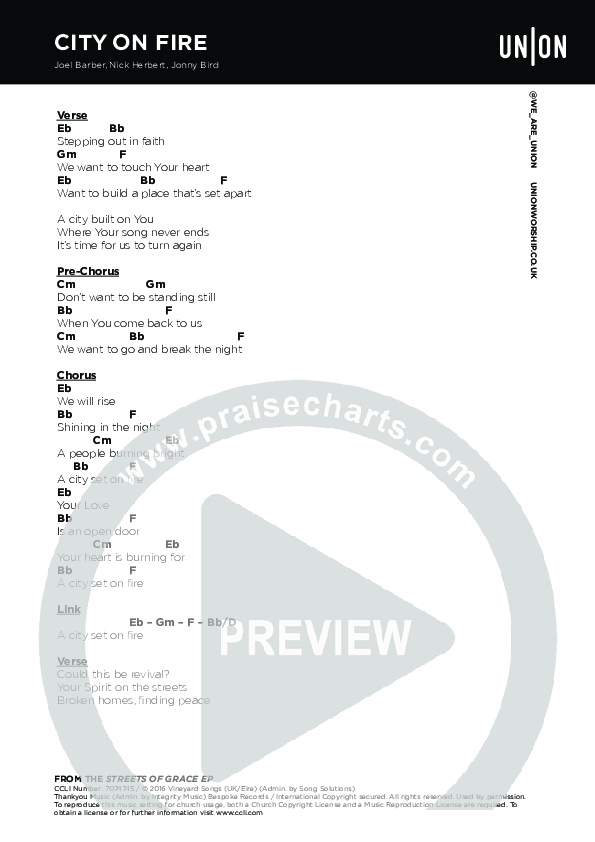 City On Fire Chords & Lyrics (Joel Barber)