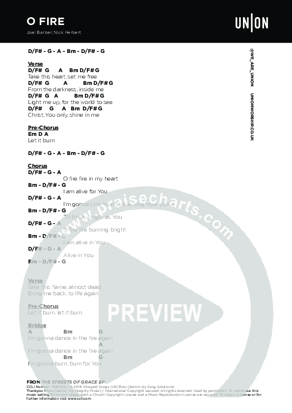 O Fire Chords & Lyrics (Joel Barber)