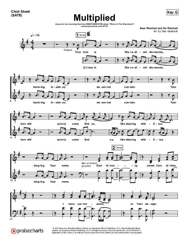 Multiplied Choir Sheet (SATB) (Print Only) (Needtobreathe)