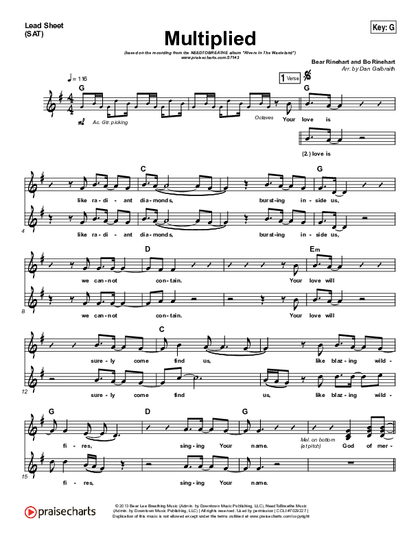 Multiplied Lead Sheet (Print Only) (Needtobreathe)
