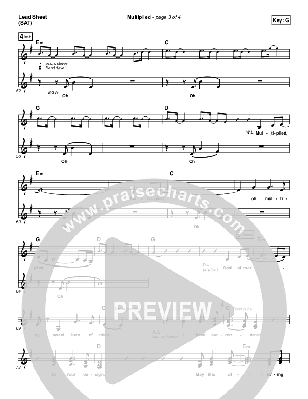 Multiplied Lead Sheet (Print Only) (Needtobreathe)