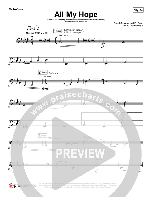All My Hope Cello/Bass (David Crowder)
