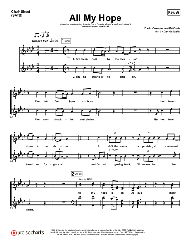 All My Hope Choir Sheet (SATB) (David Crowder)