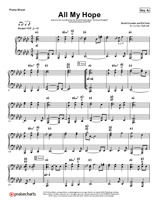 All My Hope Piano Sheet (David Crowder)