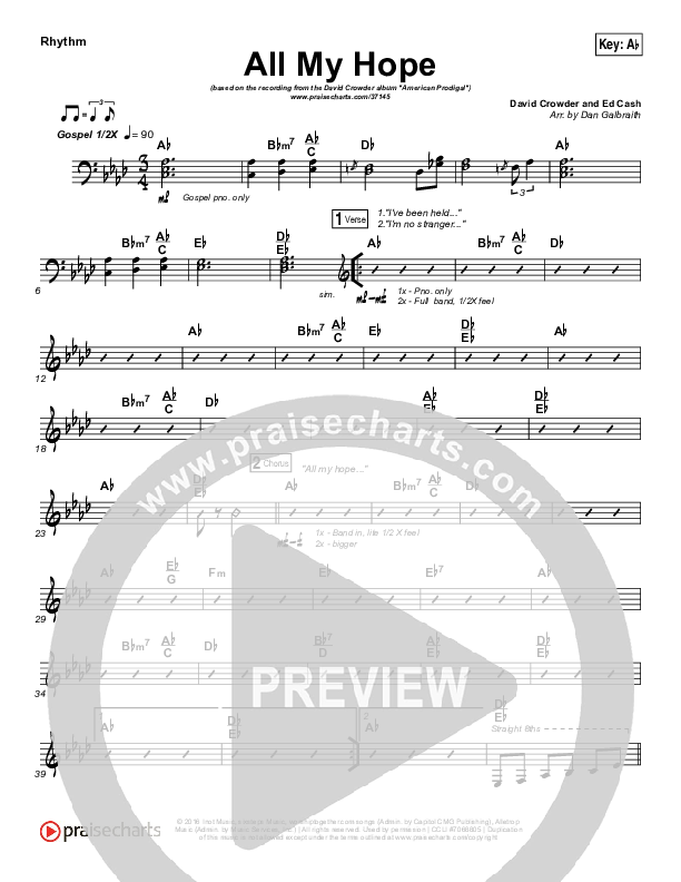 All My Hope Rhythm Chart (David Crowder)