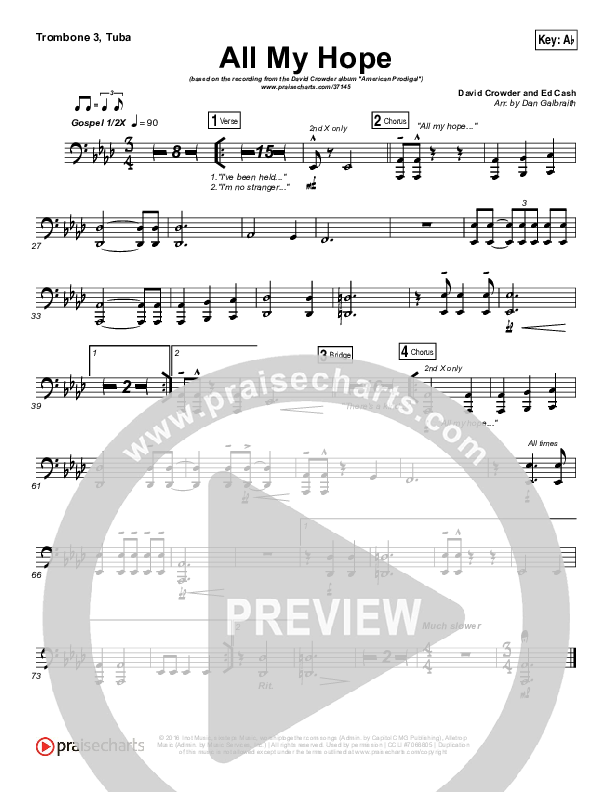 All My Hope Trombone 3/Tuba (David Crowder)
