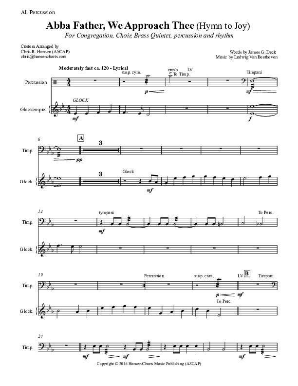 Abba Father We Approach Thee (Hymn to Joy) Glockenspiel (Chris Hansen)