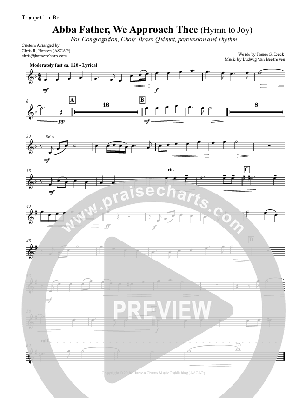 Abba Father We Approach Thee (Hymn to Joy) Trumpet 1 (Chris Hansen)