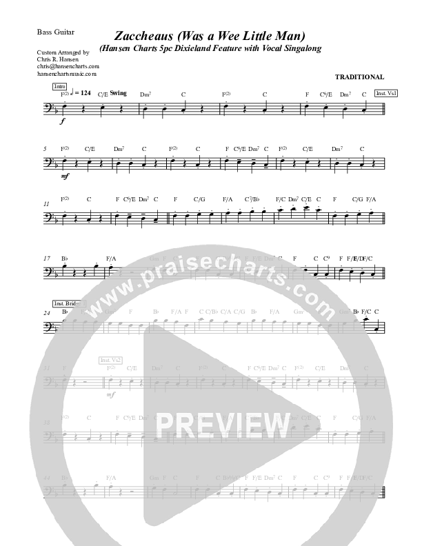 Zaccheaus (Was a Wee Little Man) Bass Guitar (Chris Hansen)