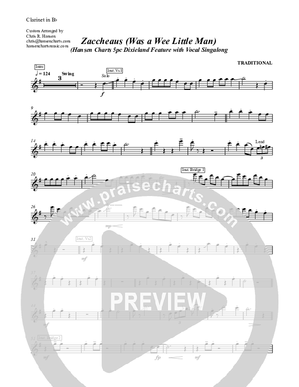 Zaccheaus (Was a Wee Little Man) Clarinet (Chris Hansen)