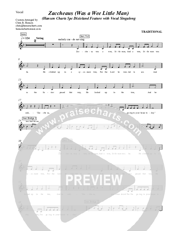 Zaccheaus (Was a Wee Little Man) Lead Sheet (Chris Hansen)