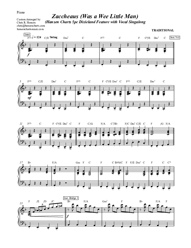 Zaccheaus (Was a Wee Little Man) Piano Sheet (Chris Hansen)