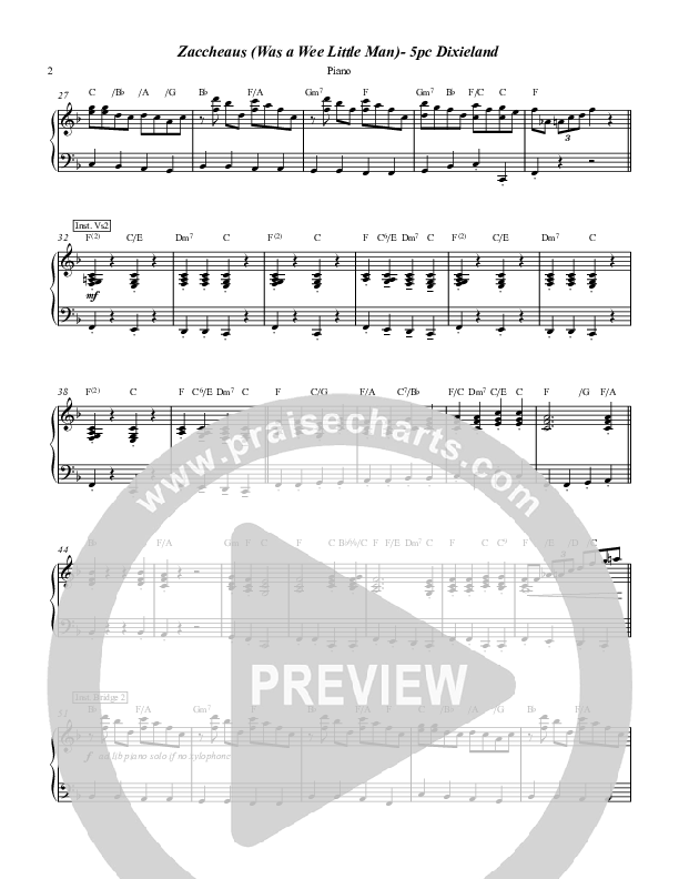 Zaccheaus (Was a Wee Little Man) Piano Sheet (Chris Hansen)