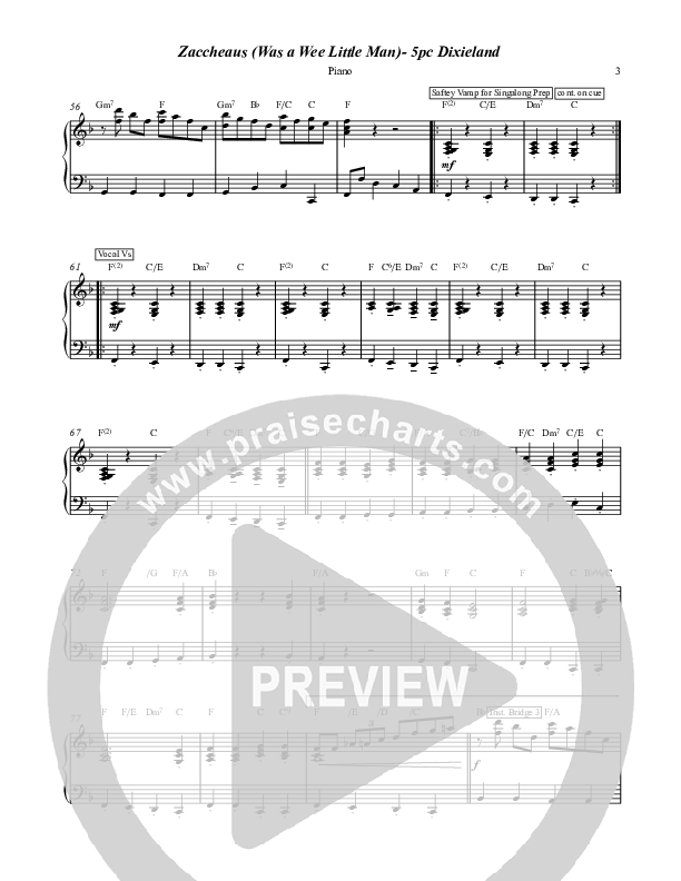 Zaccheaus (Was a Wee Little Man) Piano Sheet (Chris Hansen)