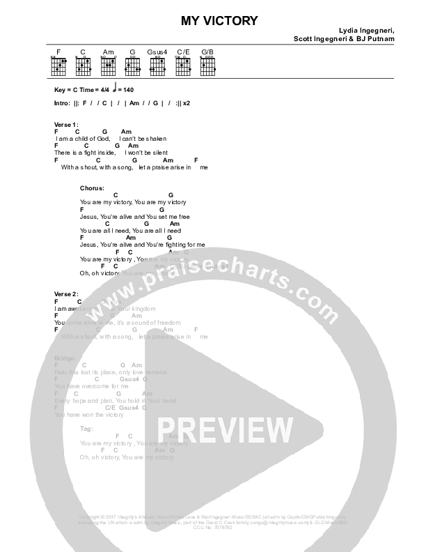 My Victory Chords & Lyrics (Lydia Ingegneri)