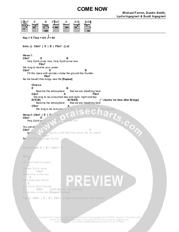 Come Now Chords & Lyrics (Lydia Ingegneri)