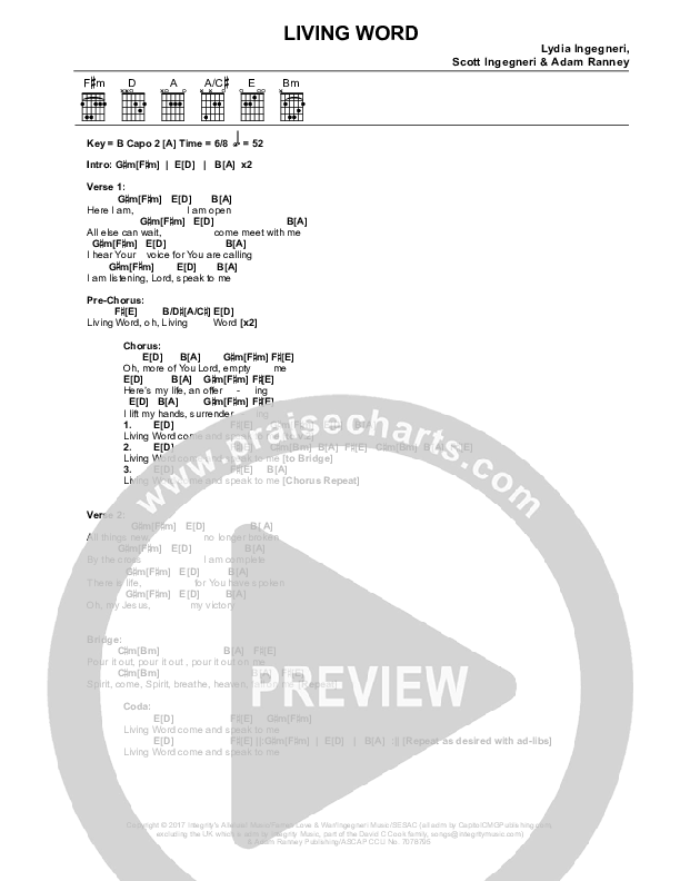 Living Word Chords & Lyrics (Lydia Ingegneri)