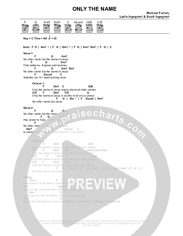 Only The Name Chords & Lyrics (Lydia Ingegneri)