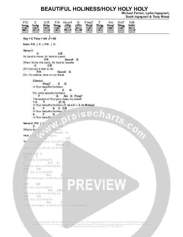 Beautiful Holiness (Holy Holy Holy) Chords & Lyrics (Lydia Ingegneri)