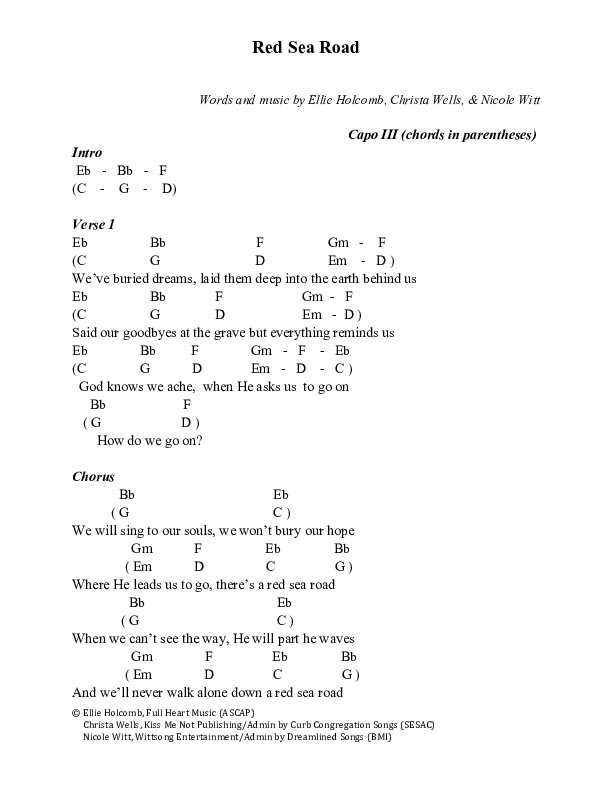 Red Sea Road Chord Chart (Ellie Holcomb)