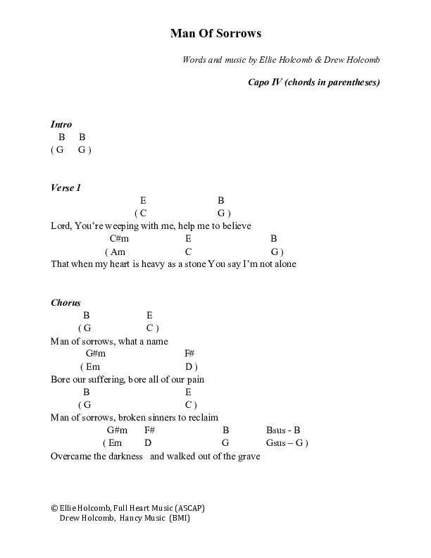 Man of Sorrows Chord Chart (Ellie Holcomb)