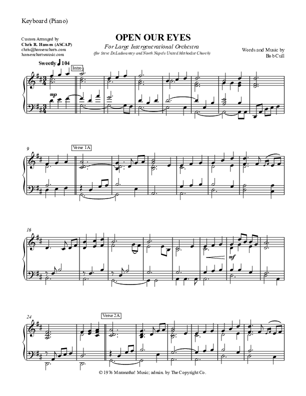Open Our Eyes Piano Sheet (Chris Hansen)