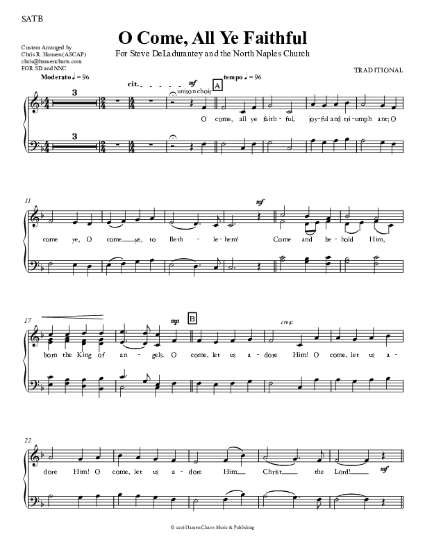 O Come All Ye Faithful Choir Vocals (SATB) (Chris Hansen)