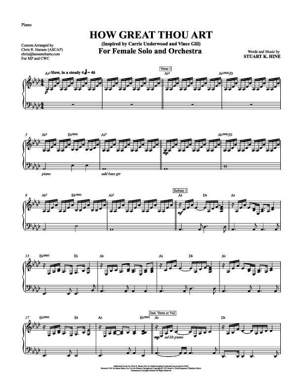 How Great Thou Art Piano Sheet (Chris Hansen)
