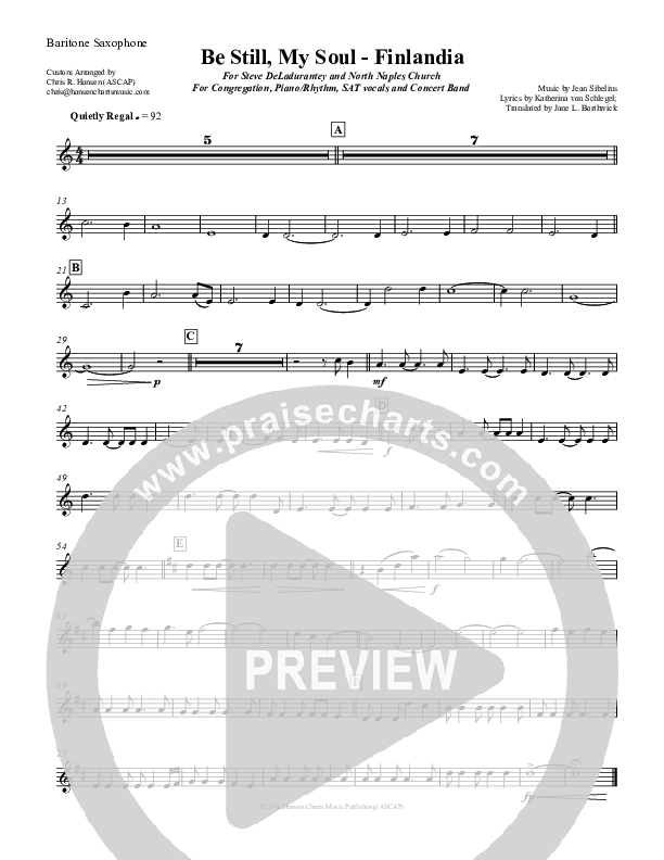 Be Still My Soul (Finlandia) Bari Sax (Chris Hansen)