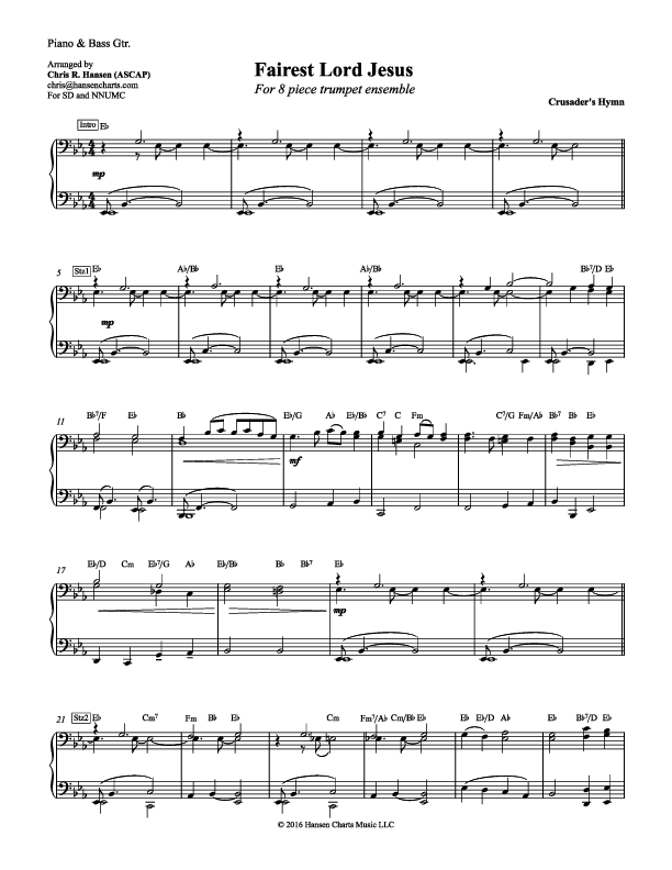 Fairest Lord Jesus Piano Sheet (Chris Hansen)