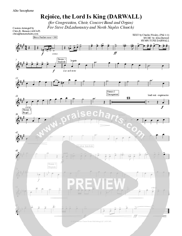 Rejoice The Lord Is King Alto Sax (Chris Hansen)