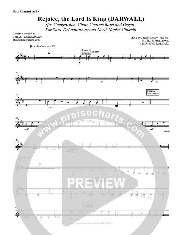 Rejoice The Lord Is King Bass Clarinet (Chris Hansen)